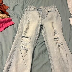 Blue ripped wide leg blue jeans